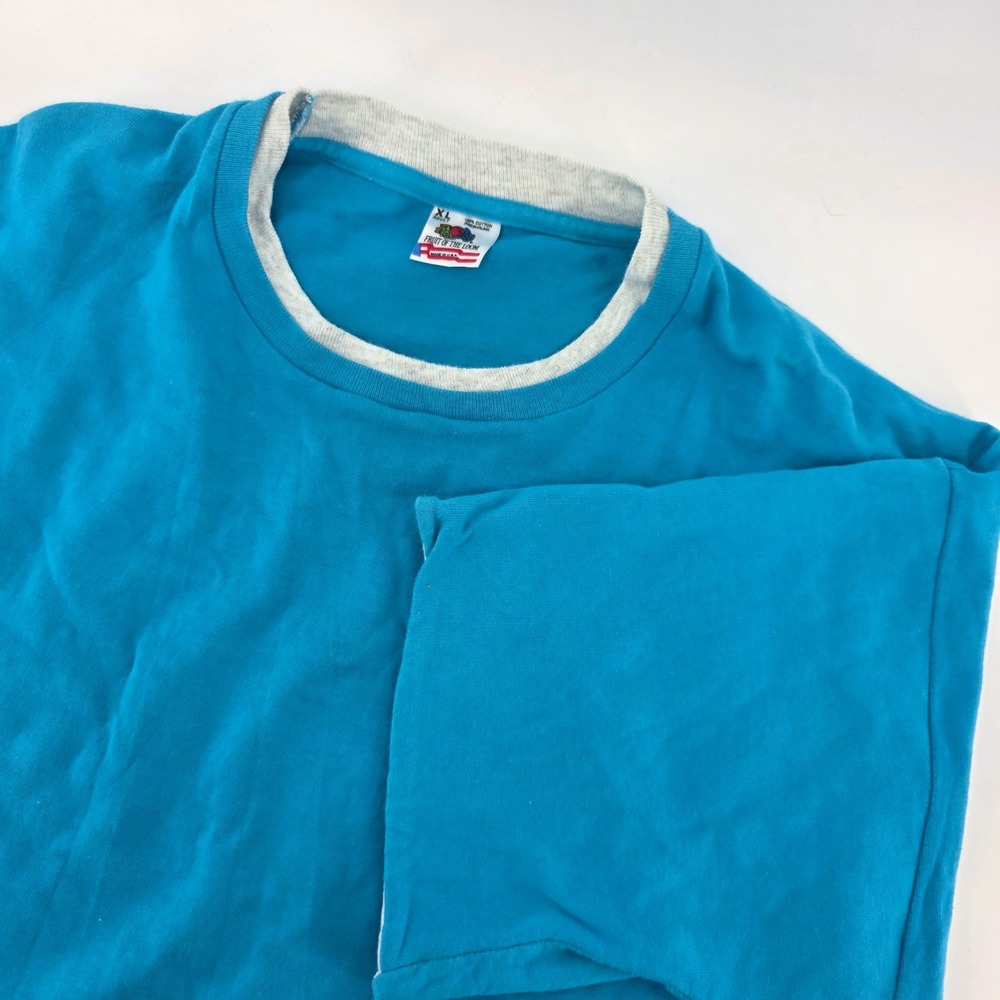 Vintage Fruit of the Loom Mens XL Single Stitch Ringer T Shirt Cotton Made USA